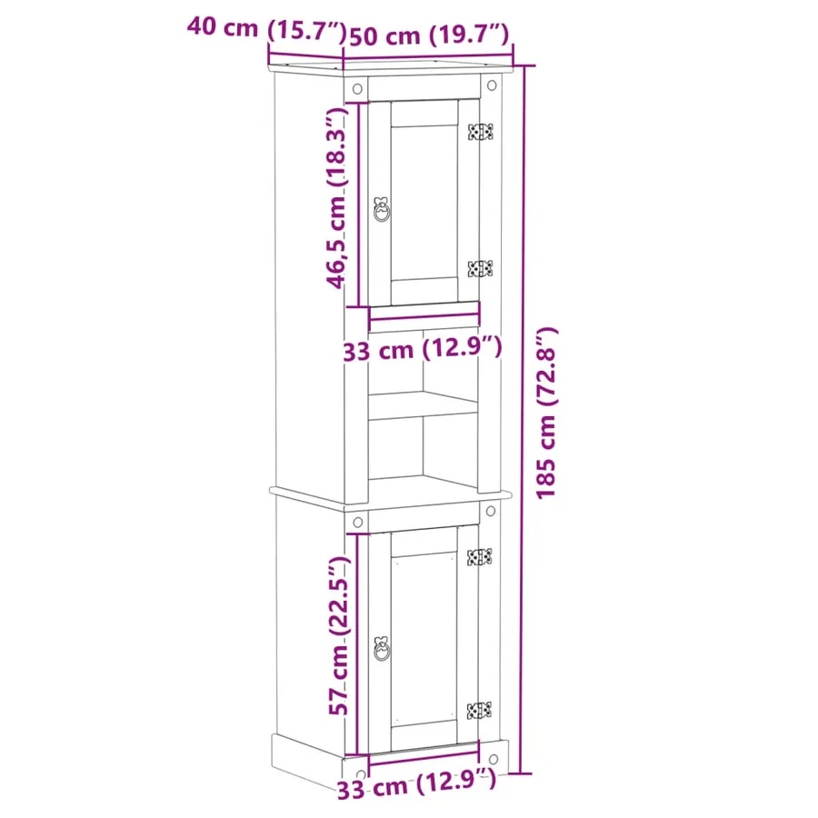 Armoire de salle de bain Corona 50x40x185 cm bois de pin massif - 9
