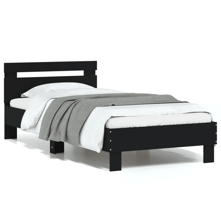 Cadre de lit sans matelas avec tête de lit noir 75x190 cm - 2