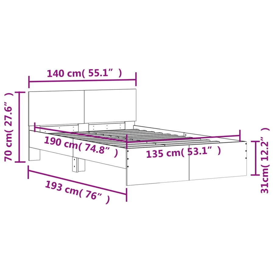 Cadre de lit avec LED sans matelas noir 135x190 cm - 15