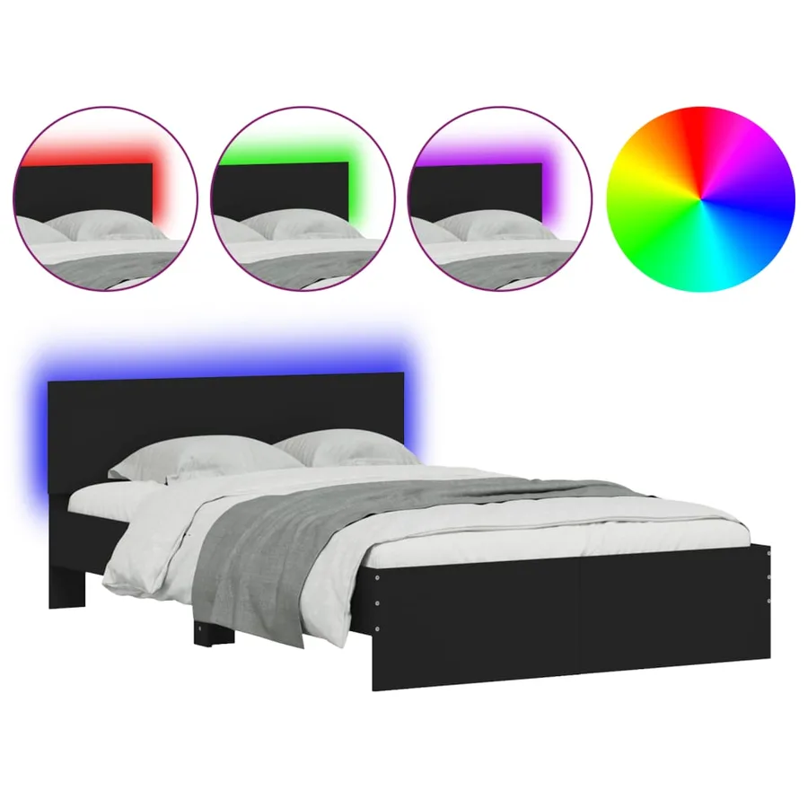 Cadre de lit avec LED sans matelas noir 135x190 cm - 2