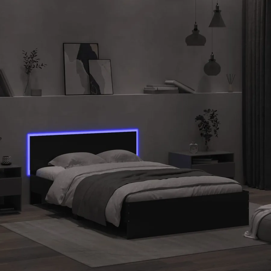 Cadre de lit avec LED sans matelas noir 135x190 cm - 4