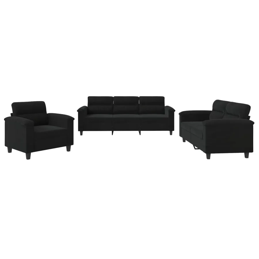 Ensemble de canapés 3 pcs avec coussins noir tissu microfibre - 2