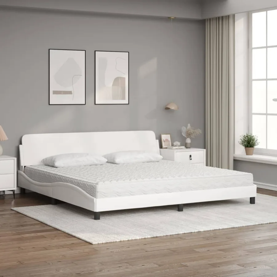 Lit avec matelas Dover blanc 200x200 cm similicuir - 3