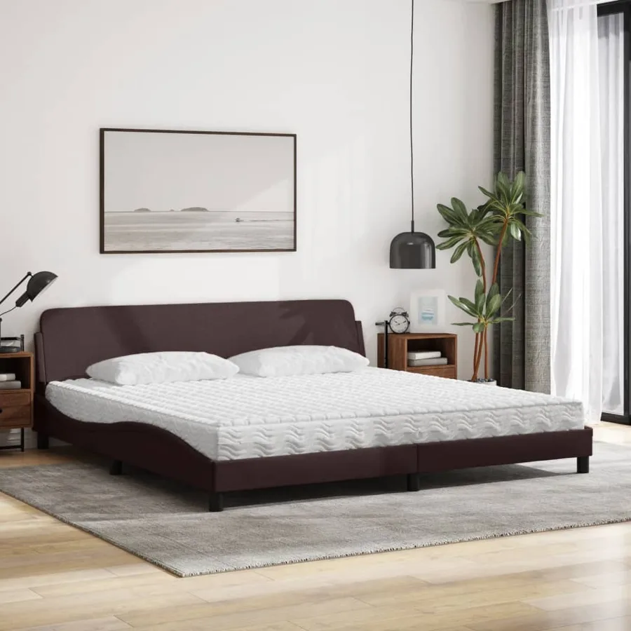 Lit avec matelas Dover marron foncé 200x200 cm tissu - 3