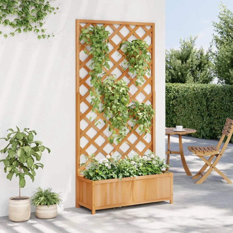 Jardinière avec treillis marron bois massif de sapin - 3