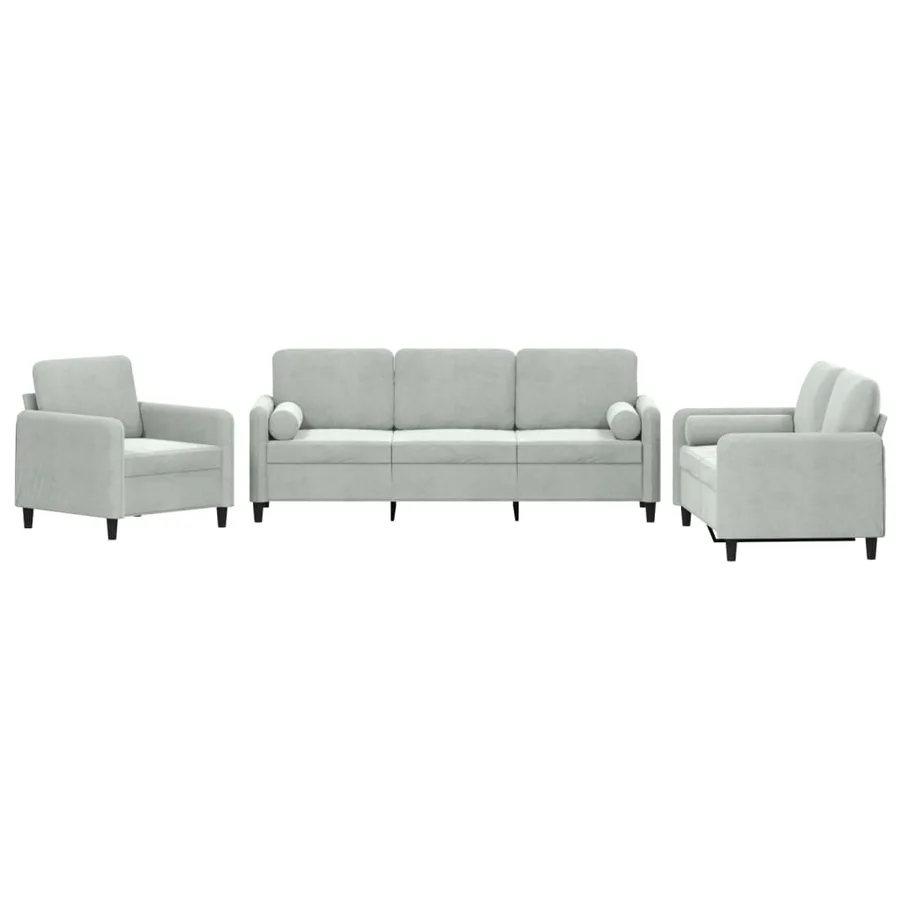 Ensemble de canapés 3 pcs avec coussins gris clair velours - 2