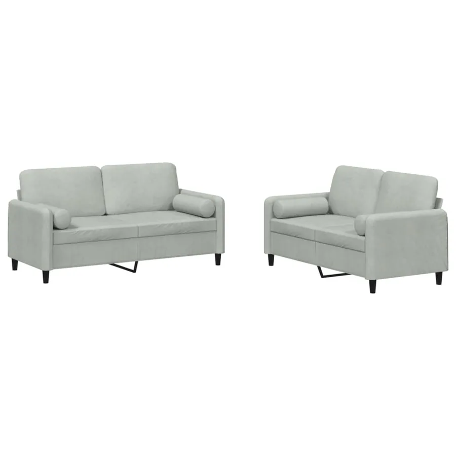 Ensemble de canapés 2 pcs avec coussins gris clair velours - 2