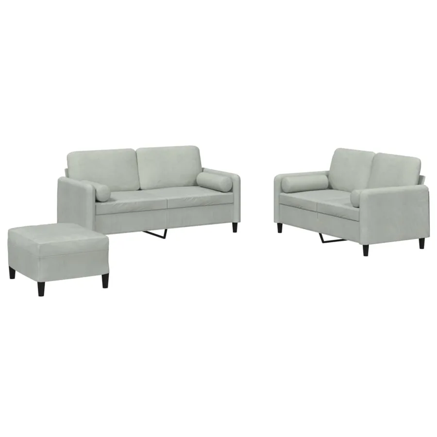Ensemble de canapés 3 pcs avec coussins gris clair velours - 2