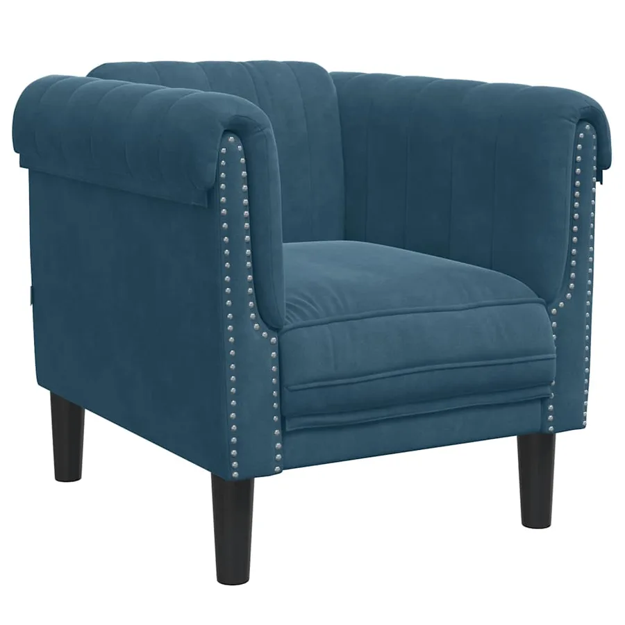 Fauteuil bleu velours - 2
