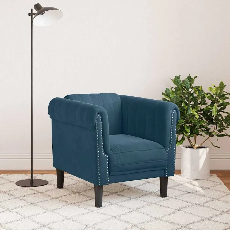 Fauteuil bleu velours - 3