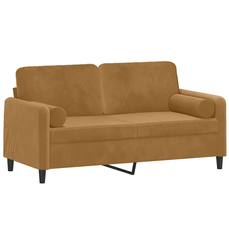 Canapé 2 places avec oreillers décoratifs brun 140 cm velours - 3
