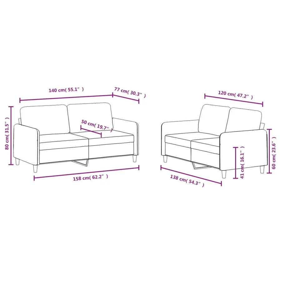 Ensemble de canapés 2 pcs gris foncé velours - 7