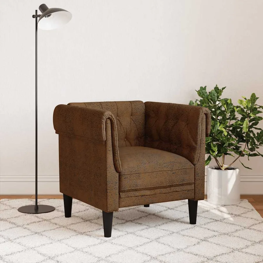 Fauteuil Chesterfield marron tissu - 3