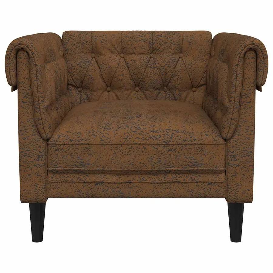 Fauteuil Chesterfield marron tissu - 4