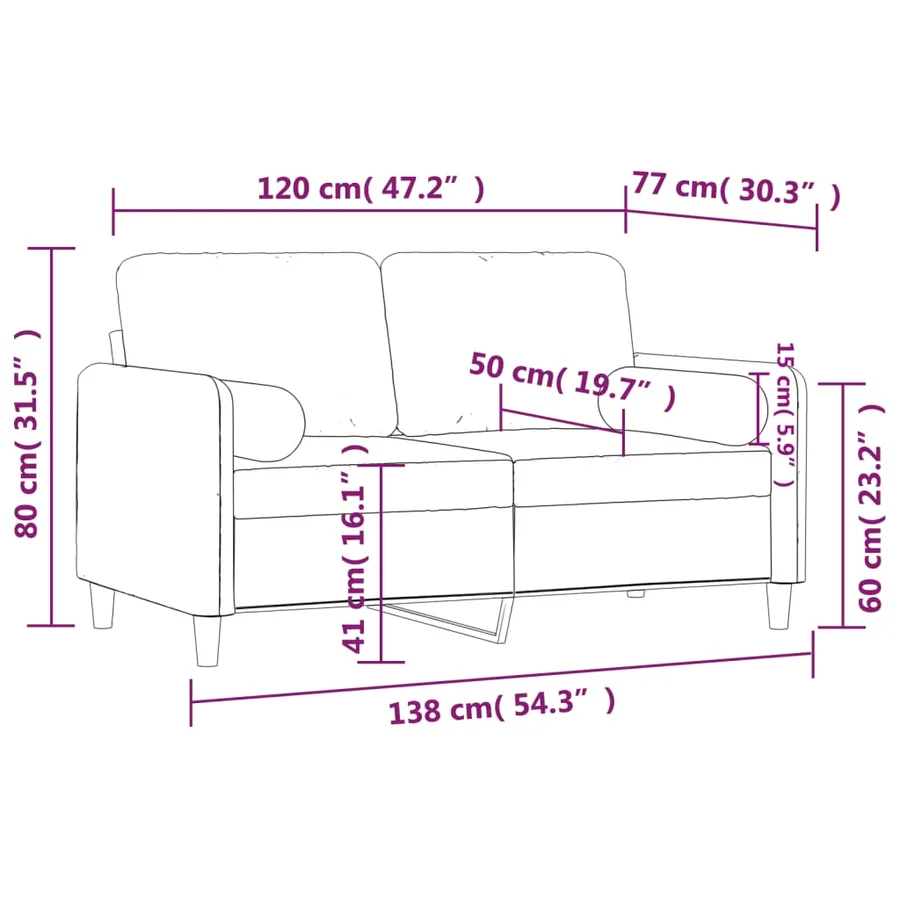 Canapé 2 places avec oreillers décoratifs rose 120 cm velours - 8