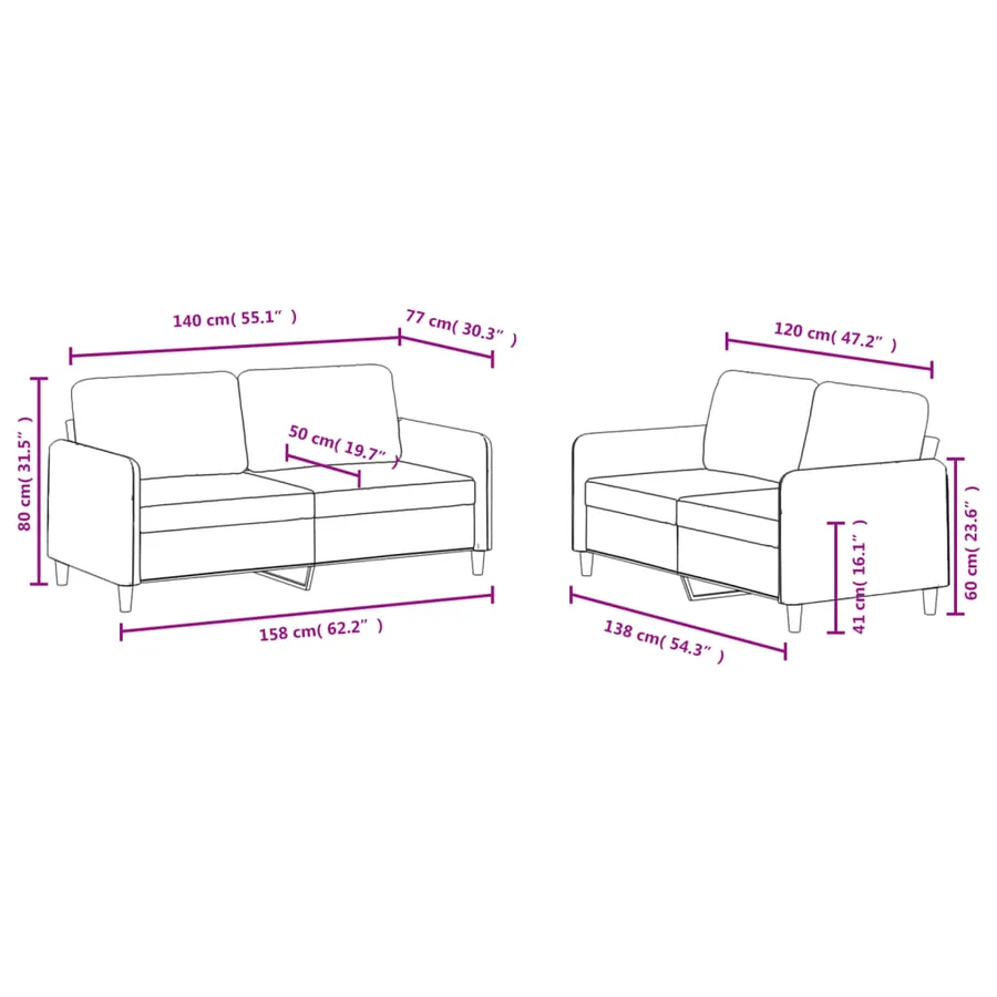 Ensemble de canapés 2 pcs crème velours - 7