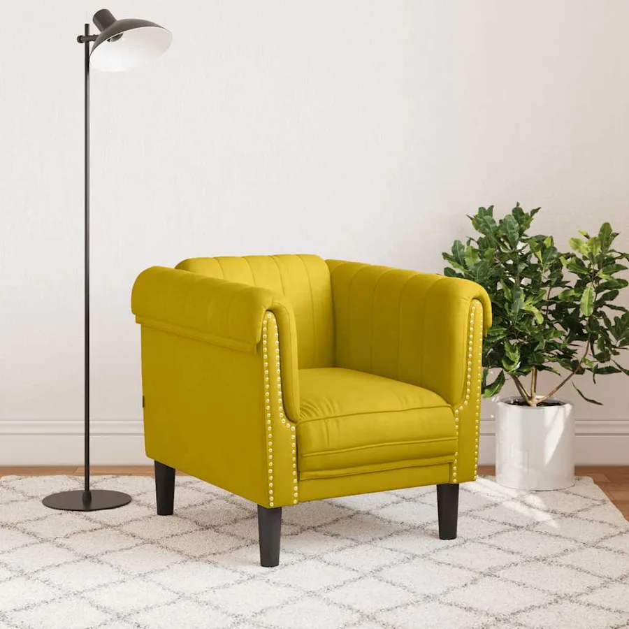 Fauteuil jaune velours - 3