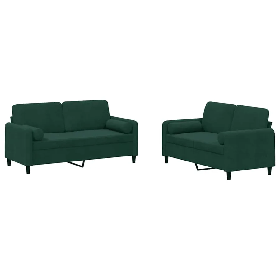 Ensemble de canapés 2 pcs avec coussins vert foncé velours - 2