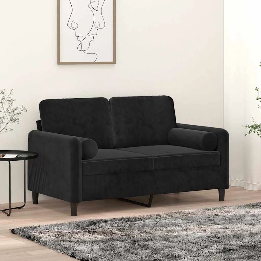 Canapé 2 places avec oreillers décoratifs noir 120 cm velours