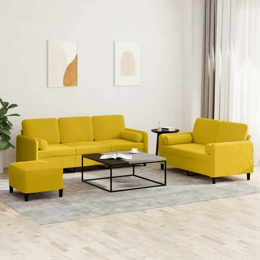 Ensemble de canapés 3 pcs avec coussins jaune velours