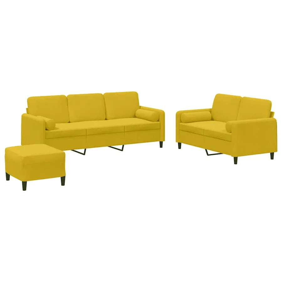 Ensemble de canapés 3 pcs avec coussins jaune velours - 2
