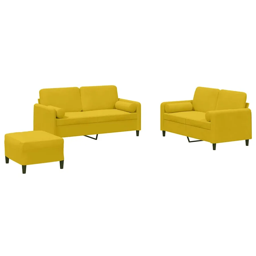 Ensemble de canapés 3 pcs avec coussins jaune velours - 2