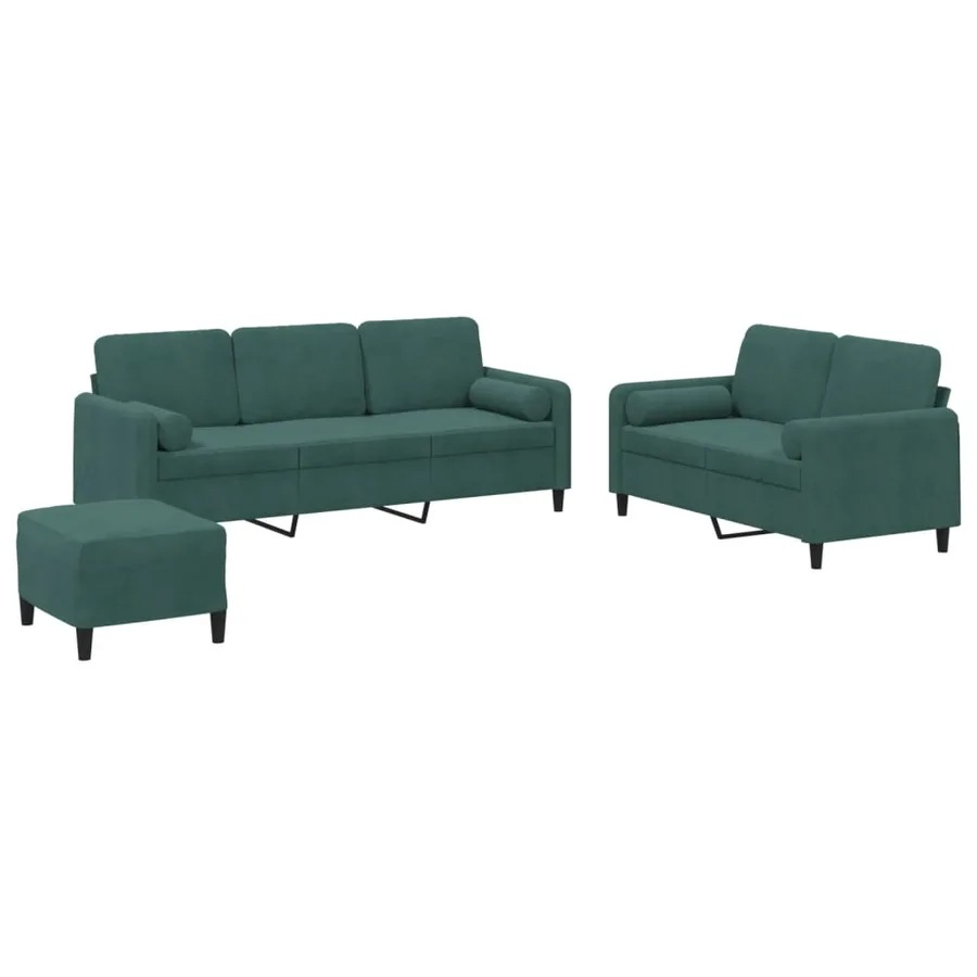 Ensemble de canapés 3 pcs avec coussins vert foncé velours - 2