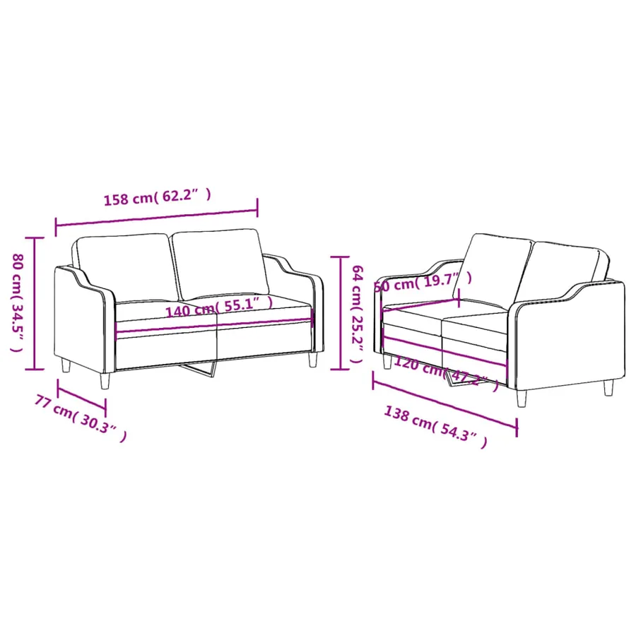 Ensemble de canapés 2 pcs avec coussins Jaune clair Tissu - 6