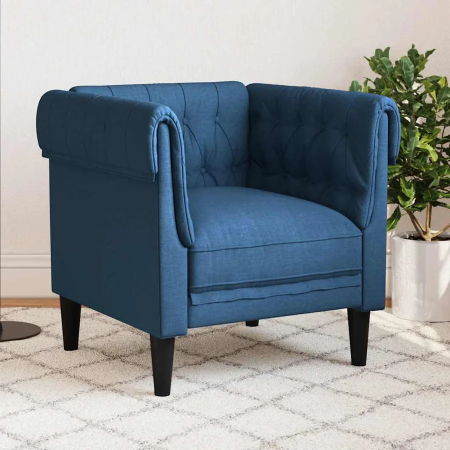Fauteuil Chesterfield bleu tissu