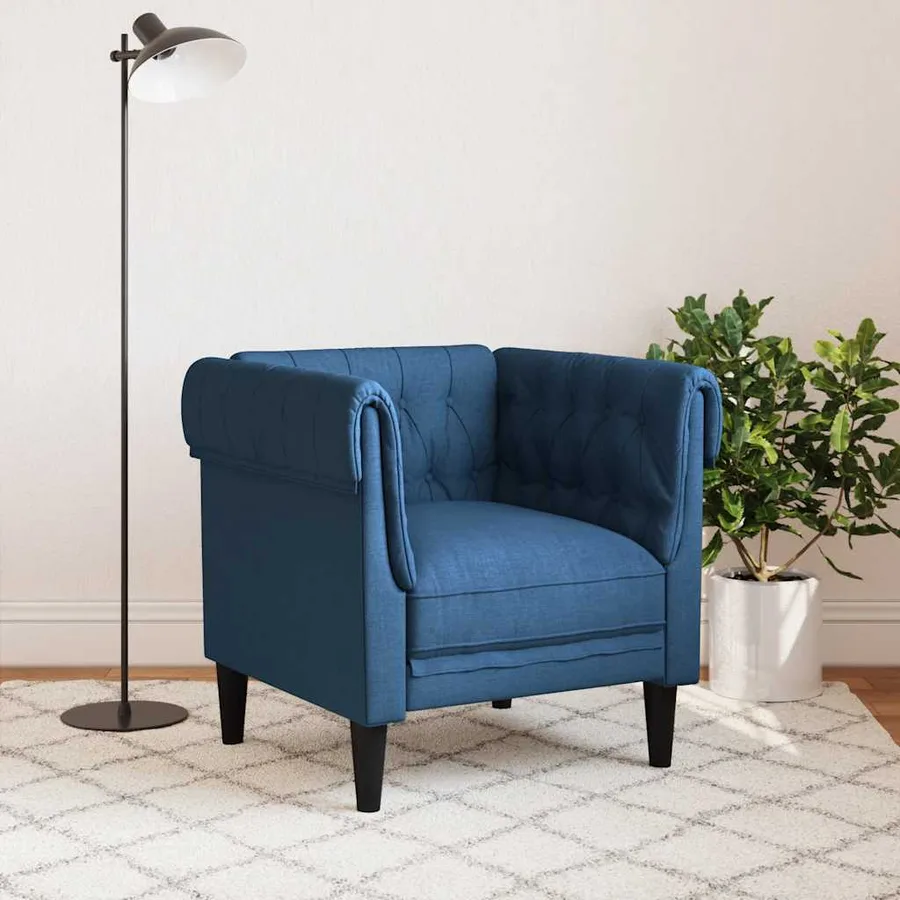 Fauteuil Chesterfield bleu tissu - 3