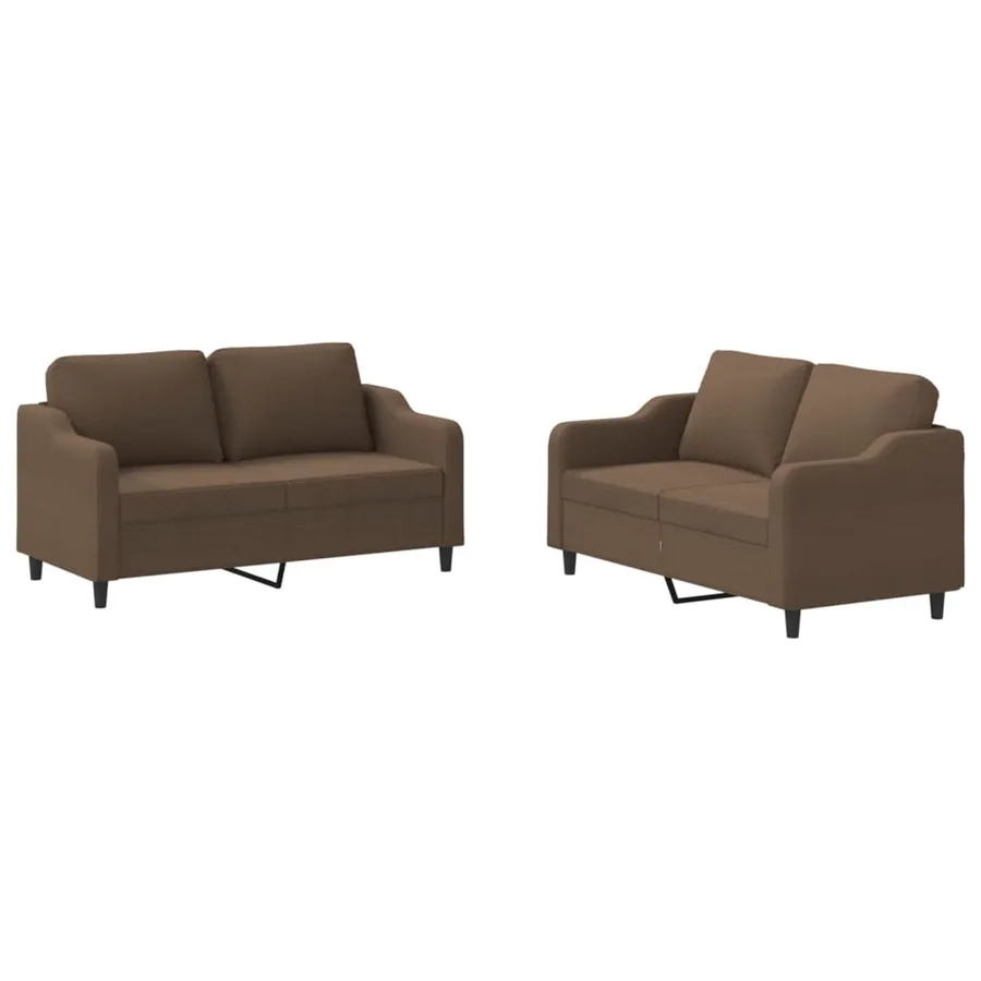 Ensemble de canapés 2 pcs avec coussins Marron Tissu - 2