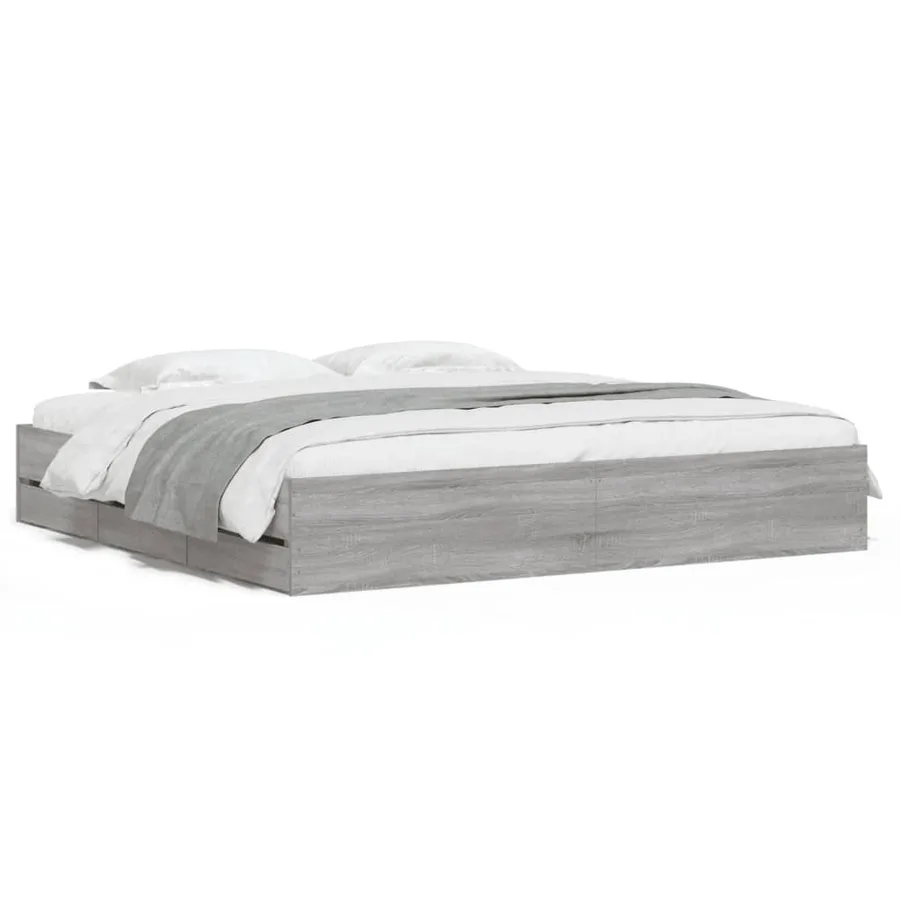 Cadre de lit avec tiroirs sans matelas sonoma gris 200x200 cm - 2