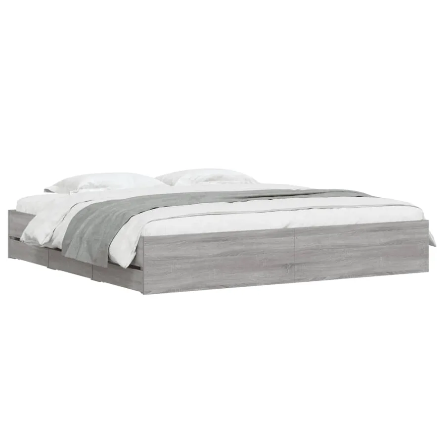 Cadre de lit avec tiroirs sans matelas sonoma gris 200x200 cm - 3