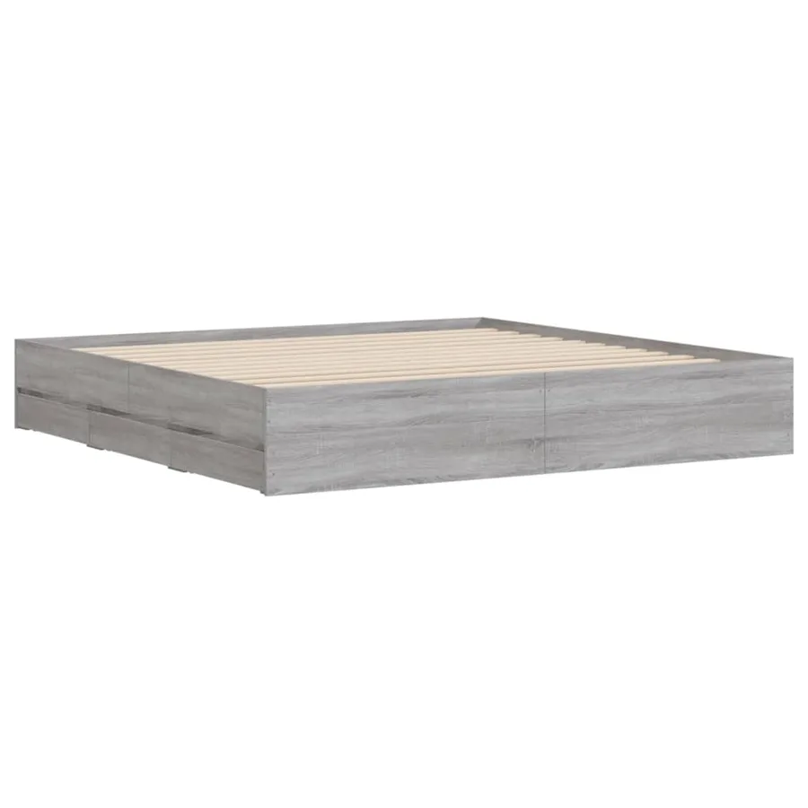 Cadre de lit avec tiroirs sans matelas sonoma gris 200x200 cm - 4