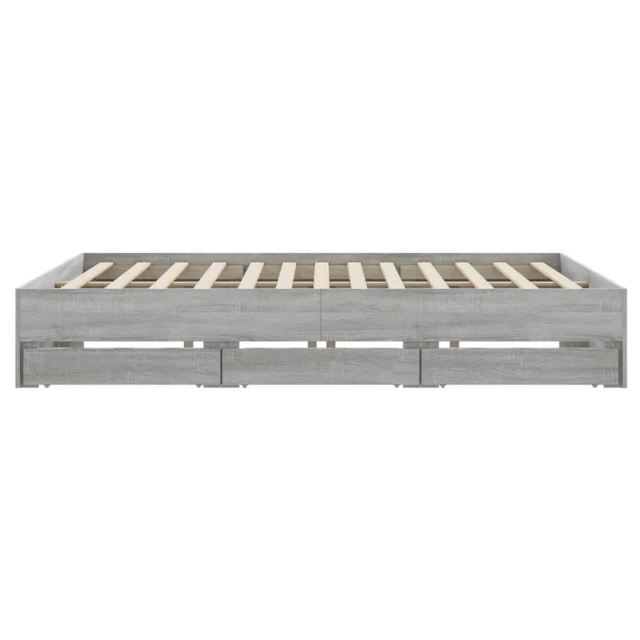 Cadre de lit avec tiroirs sans matelas sonoma gris 200x200 cm - 7