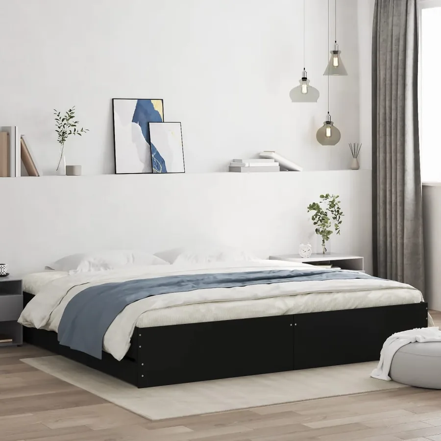 Cadre de lit avec tiroirs sans matelas noir 200x200 cm