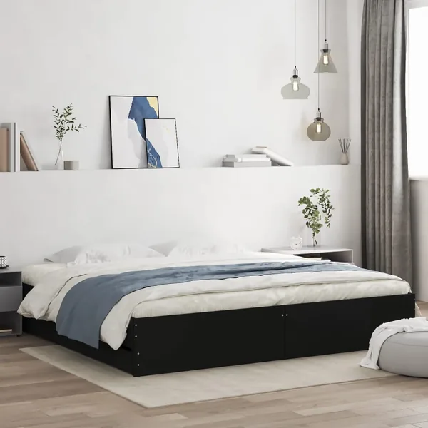 Cadre de lit avec tiroirs sans matelas noir 200x200 cm