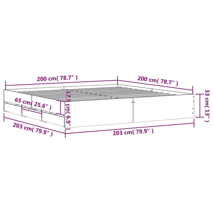 Cadre de lit avec tiroirs sans matelas noir 200x200 cm - 10