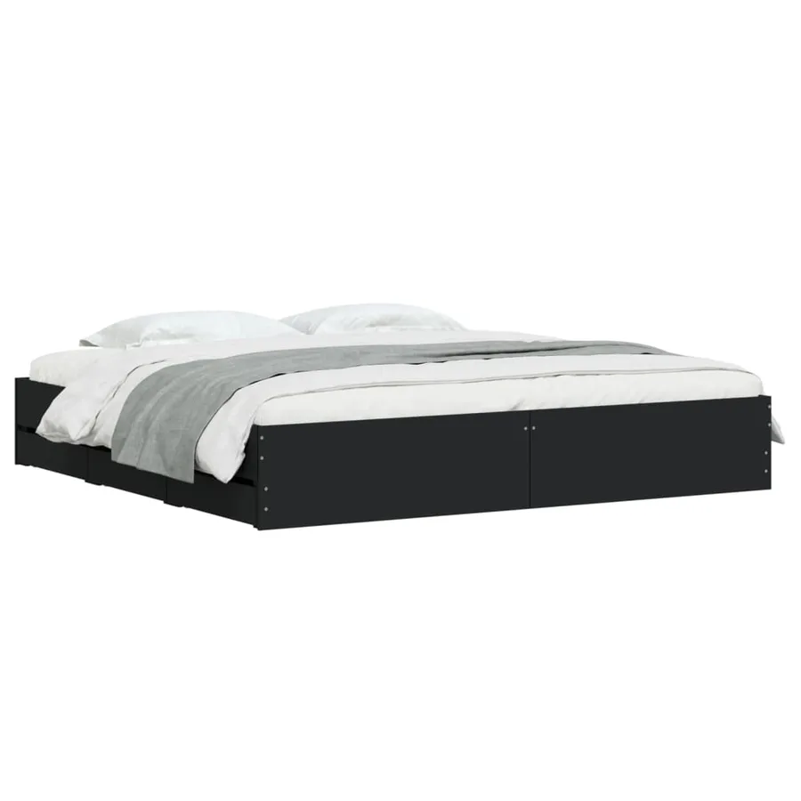 Cadre de lit avec tiroirs sans matelas noir 200x200 cm - 3
