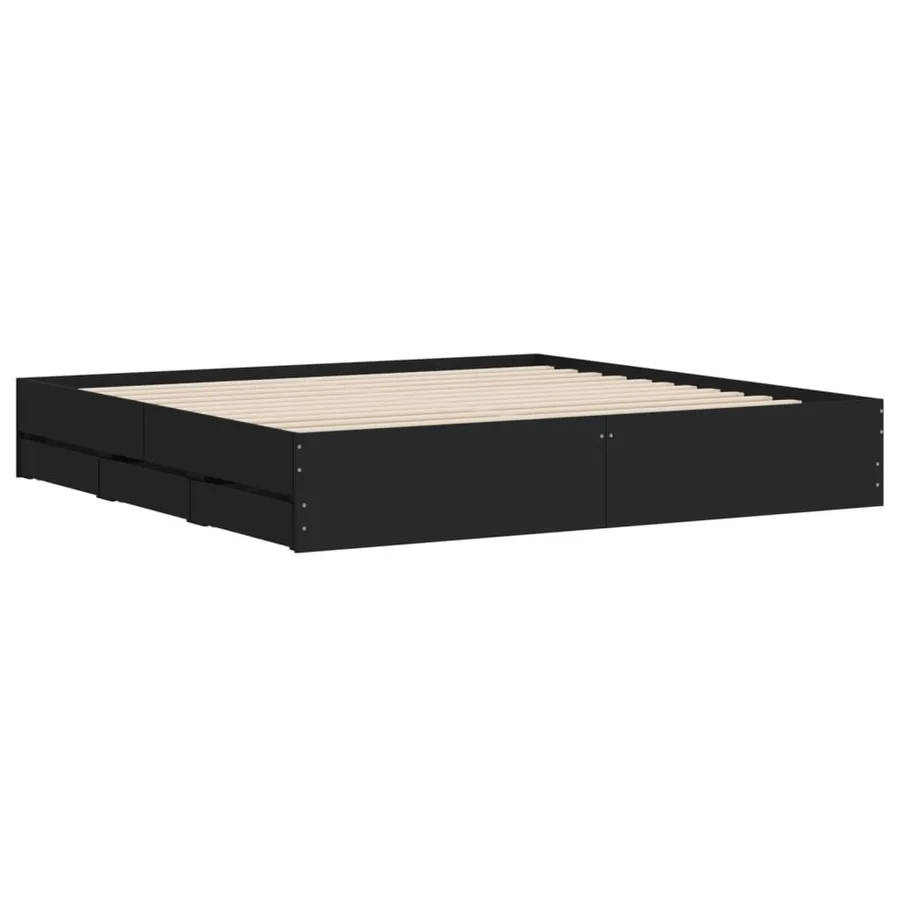 Cadre de lit avec tiroirs sans matelas noir 200x200 cm - 4