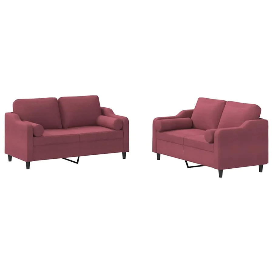Ensemble de canapés 2 pcs avec coussins rouge bordeaux tissu - 2