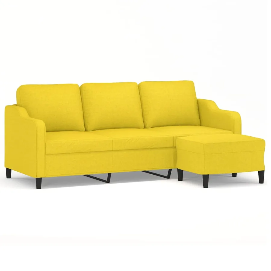 Canapé à 3 places avec repose-pieds Jaune clair 180 cm Tissu - 2