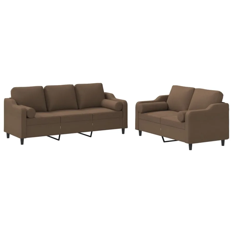 Ensemble de canapés 2 pcs avec coussins marron tissu - 2