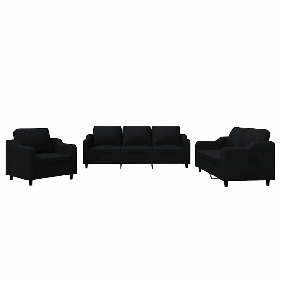 Ensemble de canapés 3 pcs avec coussins Noir Tissu - 2