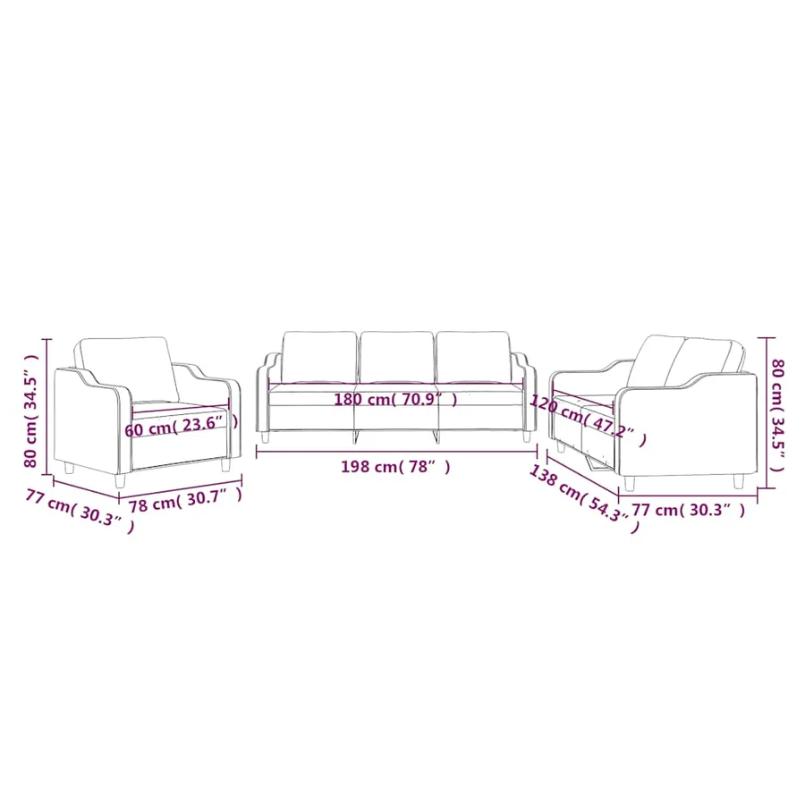 Ensemble de canapés 3 pcs avec coussins Noir Tissu - 8