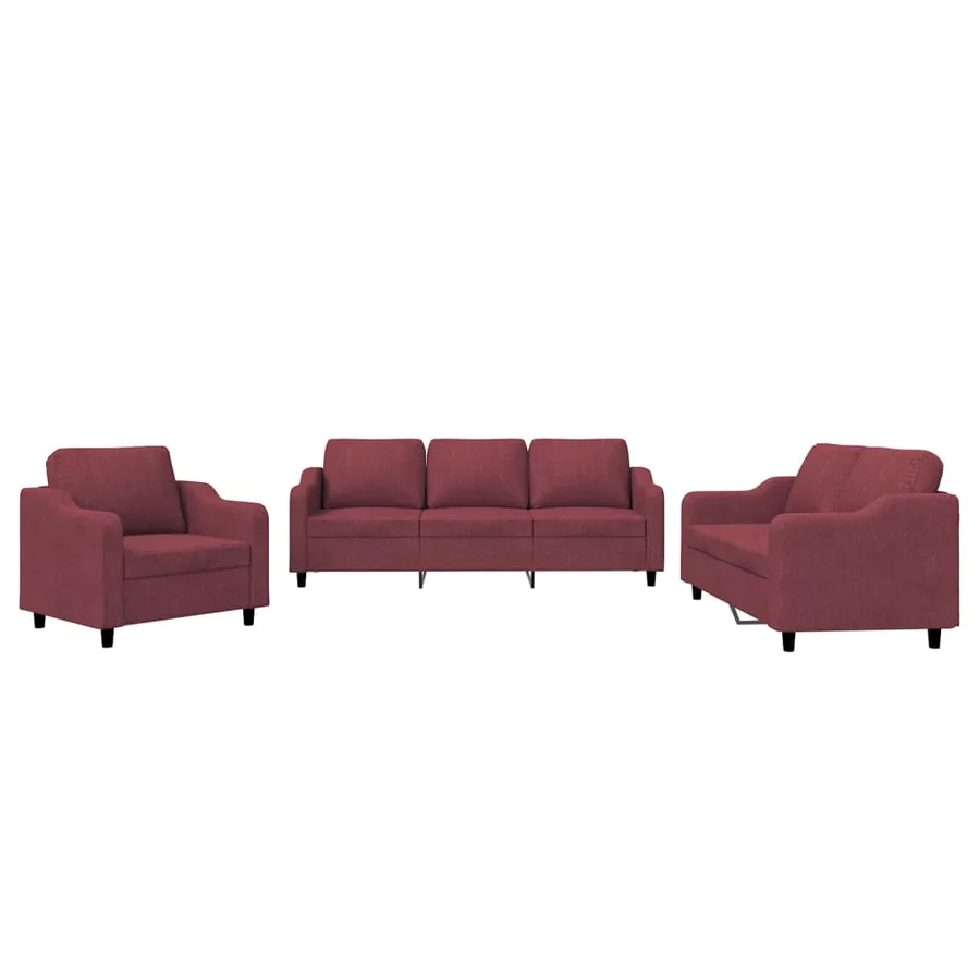 Ensemble de canapés 3 pcs avec coussins Rouge bordeaux Tissu - 2