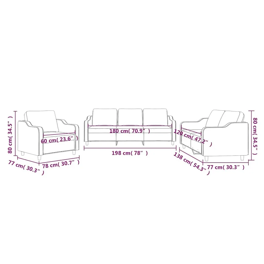 Ensemble de canapés 3 pcs avec coussins Rouge bordeaux Tissu - 8