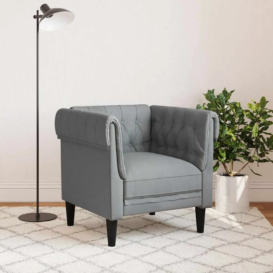 Fauteuil Chesterfield gris clair tissu - 3