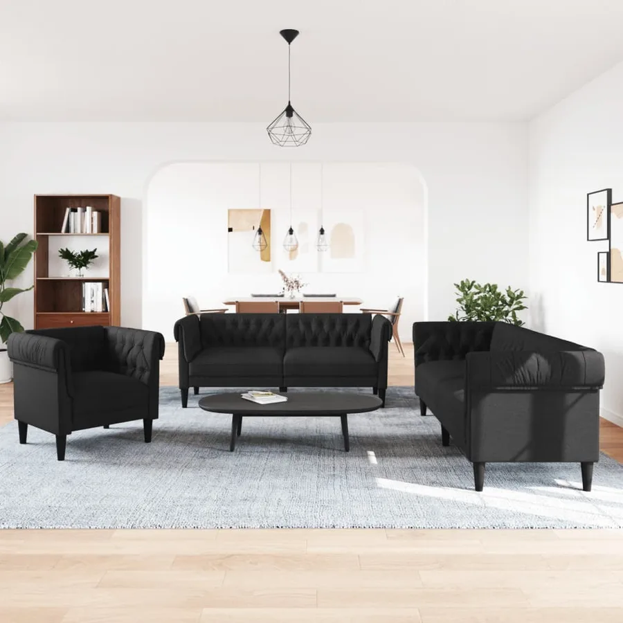 Ensemble de canapés 3 pcs noir tissu - 3