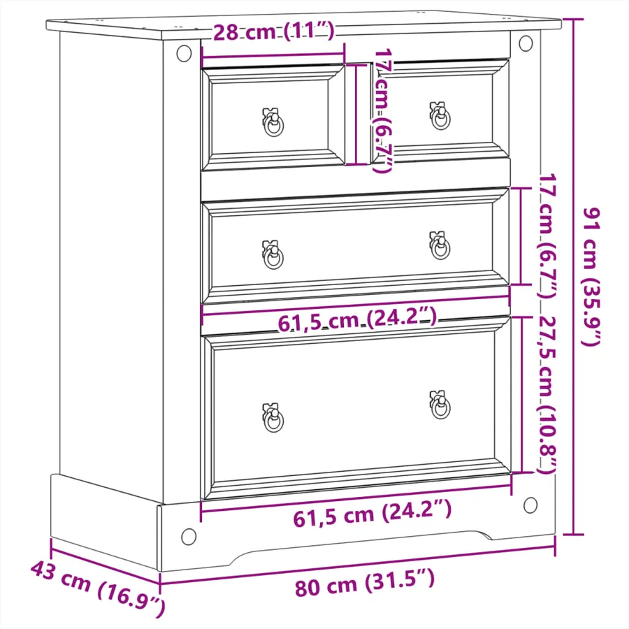 Commode Corona 80x43x91 cm bois massif de pin - 9